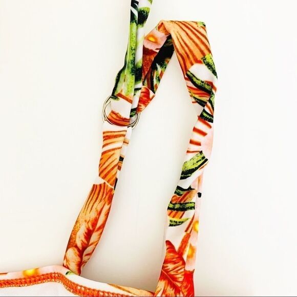 Tropical Print One-Piece Maillot Swimsuit, Orange - Picture 9 of 11